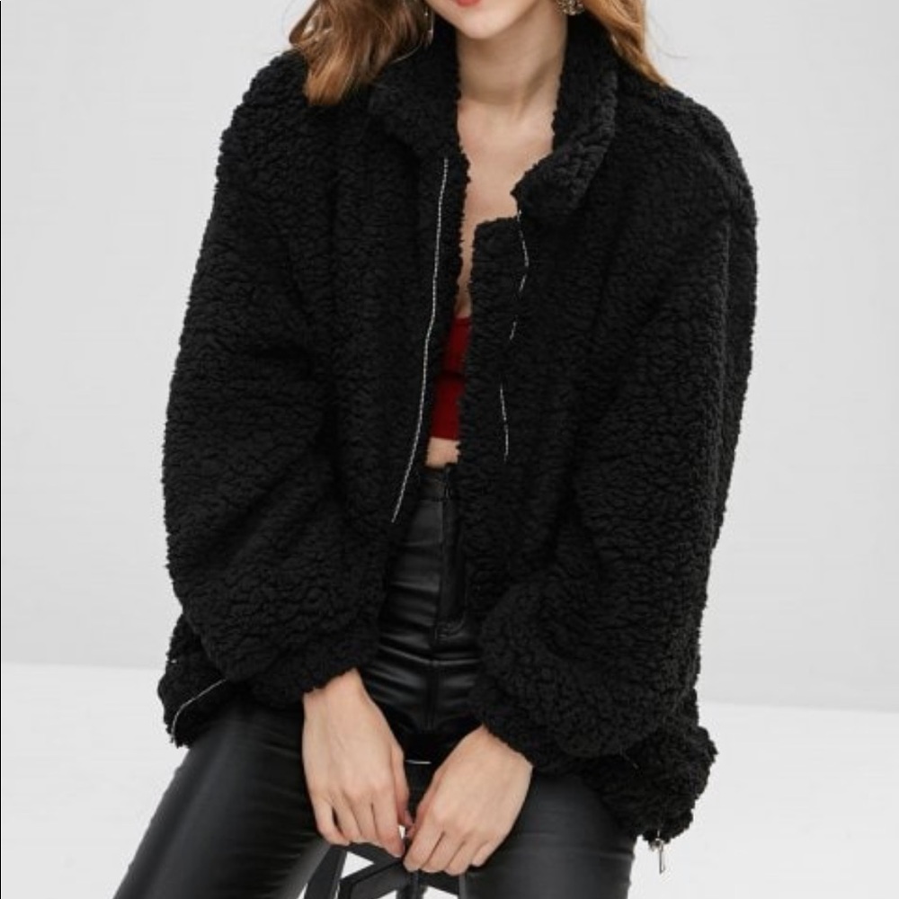 ZAFUL Oversized Teddy Jacket - Black size S